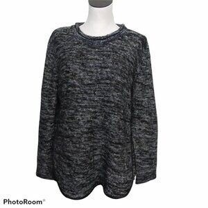 Escio Sweater Womens Large Elbow Patch Black Sparkle Pullover Faux Leather